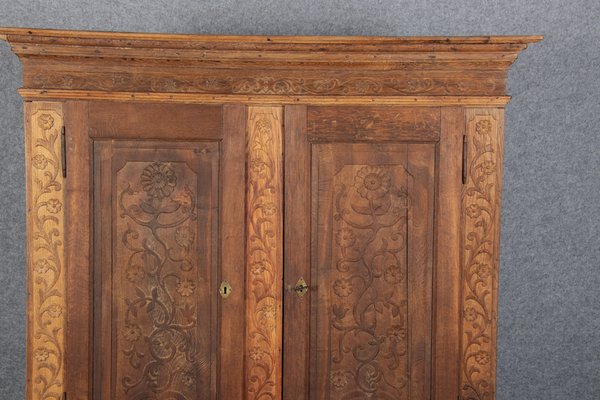 Baroque Wardrobe with Tendril Carving in Oak, 1750s-DXD-1790279