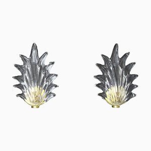 Barovier Clear Murano Glass Leaf and Brass Sconces, 2000s, Set of 2-YF-1427620