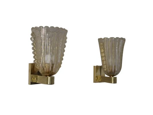 Barovier Murano Pulegoso Gold Glass Sconces from Barovier & Toso, 1990s-YF-1720616