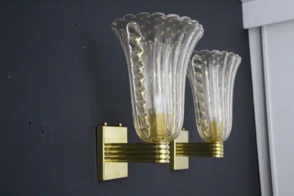 Barovier Murano Pulegoso Gold Glass Sconces from Barovier & Toso, 1990s-YF-1720616