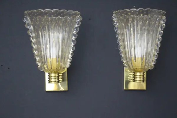 Barovier Murano Pulegoso Gold Glass Sconces from Barovier & Toso, 1990s-YF-1720616