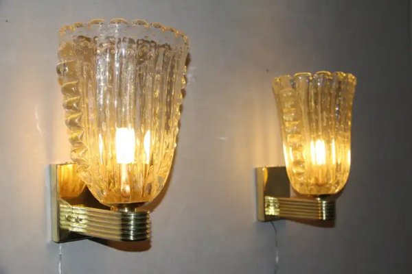 Barovier Murano Pulegoso Gold Glass Sconces from Barovier & Toso, 1990s-YF-1720616