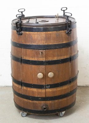 Barrel Bar Cabinet in Wrought Iron and Oak, France, 19th Century-RIU-925719