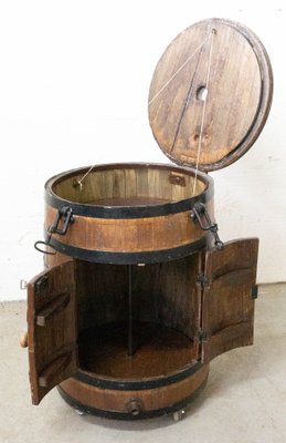 Barrel Bar Cabinet in Wrought Iron and Oak, France, 19th Century-RIU-925719