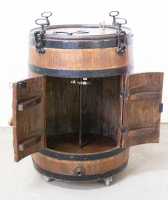 Barrel Bar Cabinet in Wrought Iron and Oak, France, 19th Century-RIU-925719