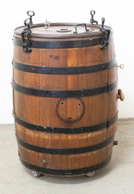 Barrel Bar Cabinet in Wrought Iron and Oak, France, 19th Century-RIU-925719