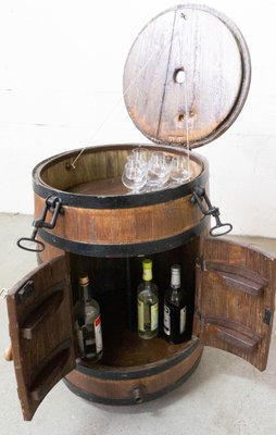 Barrel Bar Cabinet in Wrought Iron and Oak, France, 19th Century-RIU-925719