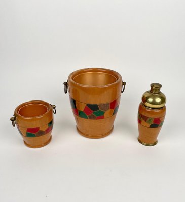 Barware & Icebucket Shaker by Aldo Tura for Macabo, Italy, 1950s, Set of 3-LYQ-1171299