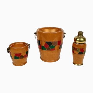 Barware & Icebucket Shaker by Aldo Tura for Macabo, Italy, 1950s, Set of 3-LYQ-1171299