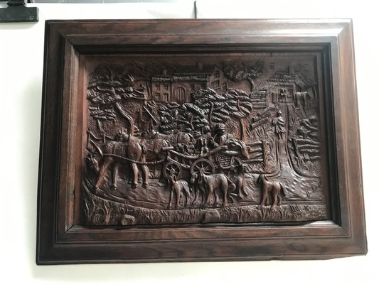 Bas-Relief in Wood by M. Arendt for Village Scene, 1940s-WQQ-1332488