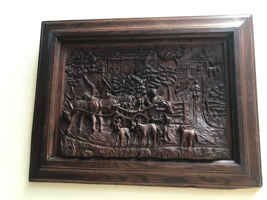 Bas-Relief in Wood by M. Arendt for Village Scene, 1940s-WQQ-1332488