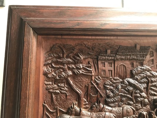 Bas-Relief in Wood by M. Arendt for Village Scene, 1940s-WQQ-1332488