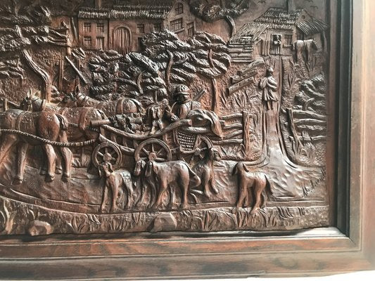 Bas-Relief in Wood by M. Arendt for Village Scene, 1940s-WQQ-1332488