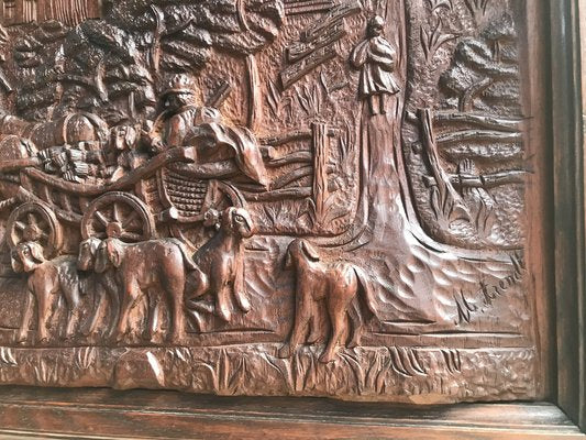 Bas-Relief in Wood by M. Arendt for Village Scene, 1940s-WQQ-1332488