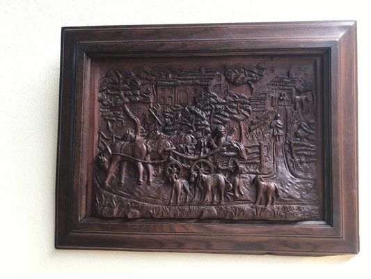 Bas-Relief in Wood by M. Arendt for Village Scene, 1940s-WQQ-1332488