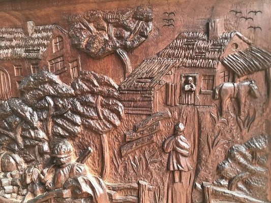 Bas-Relief in Wood by M. Arendt for Village Scene, 1940s-WQQ-1332488