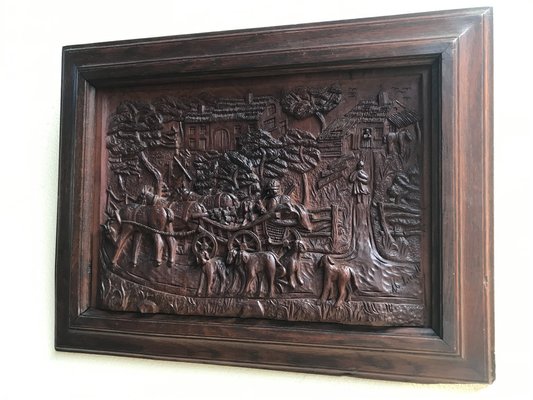 Bas-Relief in Wood by M. Arendt for Village Scene, 1940s-WQQ-1332488