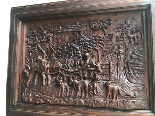 Bas-Relief in Wood by M. Arendt for Village Scene, 1940s-WQQ-1332488