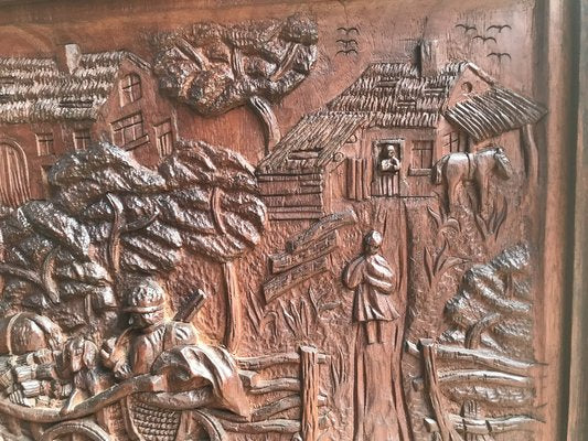 Bas-Reliefs Scenes in a Wooden Frame Signed by M. Arendt, 1940s, Set of 2-WQQ-1332599