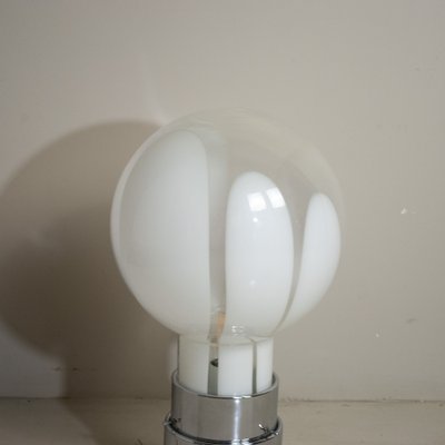 Basic Mazzega Style Table Lamp in Steel With Satin Glass Sphere, 1970s-JQO-1174990