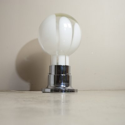 Basic Mazzega Style Table Lamp in Steel With Satin Glass Sphere, 1970s-JQO-1174990