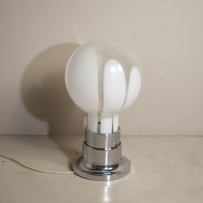 Basic Mazzega Style Table Lamp in Steel With Satin Glass Sphere, 1970s-JQO-1174990