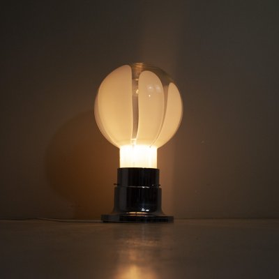 Basic Mazzega Style Table Lamp in Steel With Satin Glass Sphere, 1970s-JQO-1174990