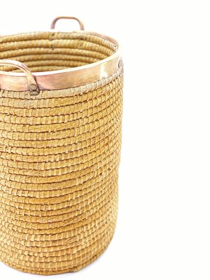 Basket in Rattan, Cooper and Brass, Italy, 1970s-UR-1005690