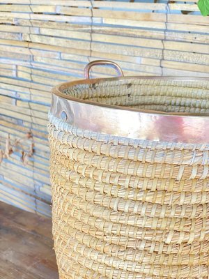 Basket in Rattan, Cooper and Brass, Italy, 1970s-UR-1005690