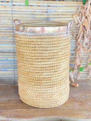 Basket in Rattan, Cooper and Brass, Italy, 1970s-UR-1005690