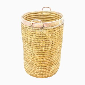 Basket in Rattan, Cooper and Brass, Italy, 1970s-UR-1005690