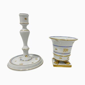 Batthyany Blue Vase and Candlestick in Porcelain from Herend, Hungary, 1960s, Set of 2-UCH-1706138