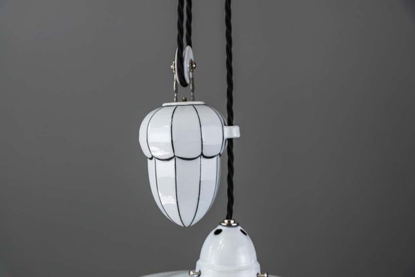 Bauhaus Adjustable Porcelain Chandelier with Original Shade, 1920s-SPD-875245