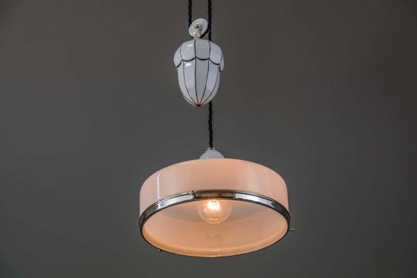 Bauhaus Adjustable Porcelain Chandelier with Original Shade, 1920s-SPD-875245