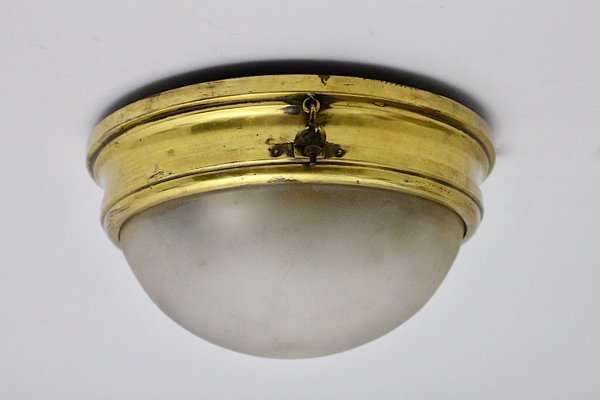 Bauhaus Art Deco Brass, Copper & Glass Flush Mount, 1930s-NB-820431