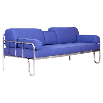 Bauhaus Blue Chrome Sofa, Czechia, 1930s-WHY-1078970