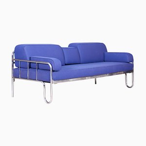 Bauhaus Blue Chrome Sofa, Czechia, 1930s-WHY-1078970