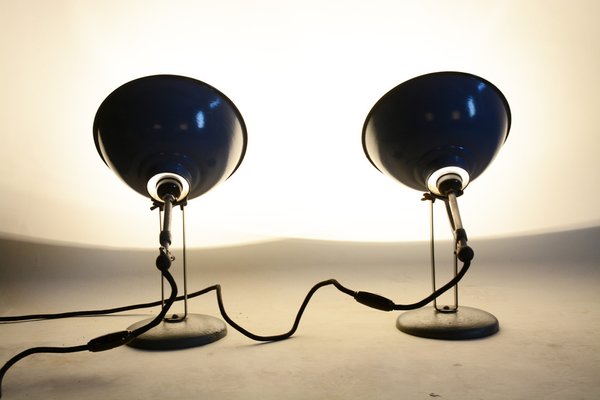 Bauhaus Blue Table Lamps in Enameled Steel attributed to Drupol, Bag Bronzewarenfabrik, Czech, 1930s, Set of 2-WHY-1778091