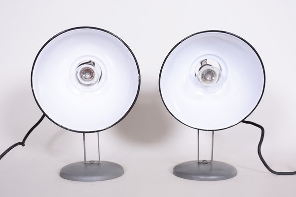 Bauhaus Blue Table Lamps in Enameled Steel attributed to Drupol, Bag Bronzewarenfabrik, Czech, 1930s, Set of 2-WHY-1778091