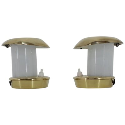 Bauhaus Brass Glass Table Lamps, 1930s, Set of 2-TZ-848565