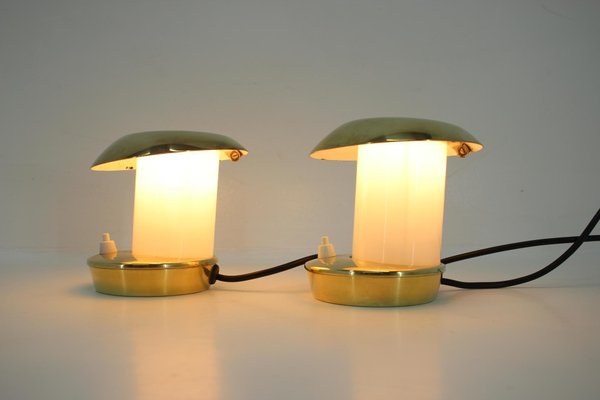 Bauhaus Brass Glass Table Lamps, 1930s, Set of 2-TZ-848565