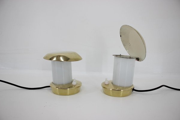 Bauhaus Brass Glass Table Lamps, 1930s, Set of 2-TZ-848565