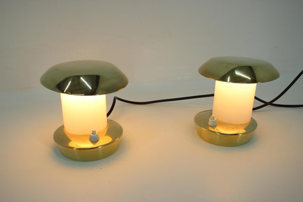 Bauhaus Brass Glass Table Lamps, 1930s, Set of 2-TZ-848565