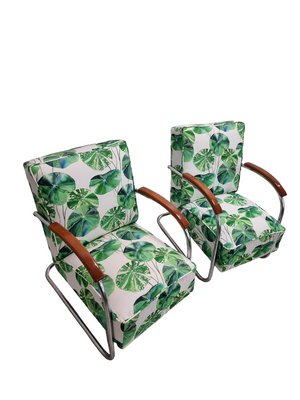 Bauhaus Cantilever Armchairs with Tubular Frames & Footstool from Mücke-Melder, Fomer Czechoslovakia, 1930s, Set of 3-SAK-1785207