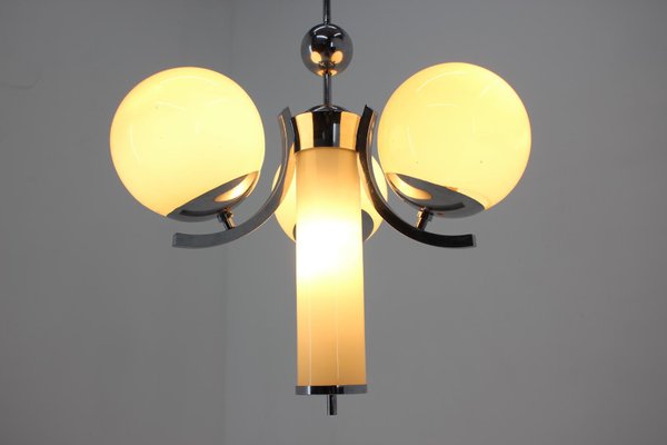 Bauhaus Chrome and Glass Pendant Lamp, 1930s-TZ-975066