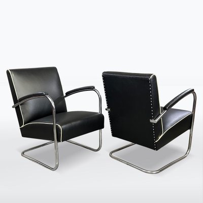 Bauhaus Chrome and Leather Armchairs, 1930s, Set of 2-XSL-2020120