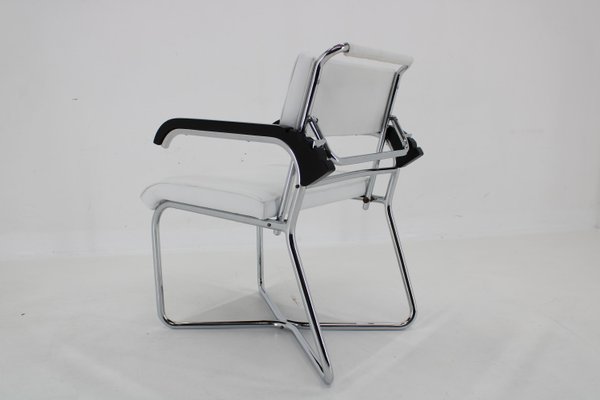 Bauhaus Chrome Plated Adjustable Armchair in White Leather, 1940s-TZ-1786652