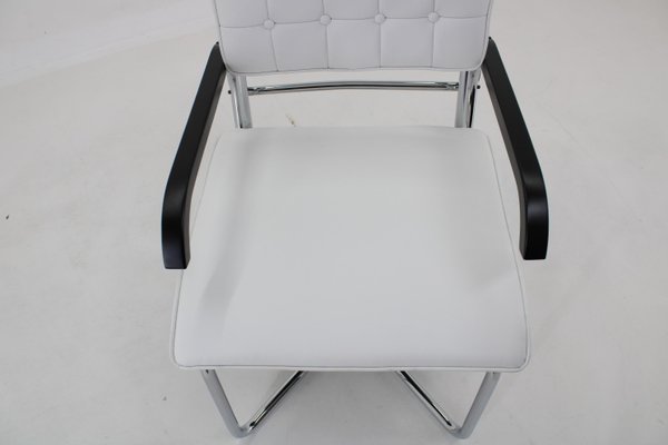 Bauhaus Chrome Plated Adjustable Armchair in White Leather, 1940s-TZ-1786652