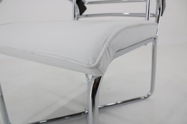 Bauhaus Chrome Plated Adjustable Armchair in White Leather, 1940s-TZ-1786652