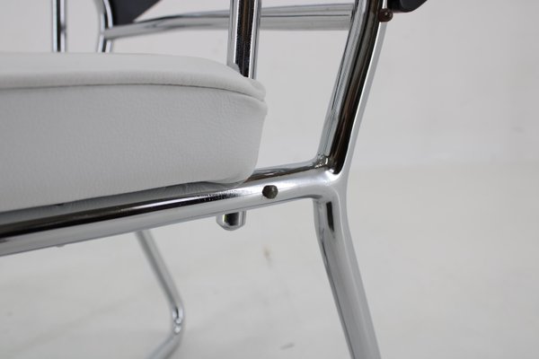 Bauhaus Chrome Plated Adjustable Armchair in White Leather, 1940s-TZ-1786652